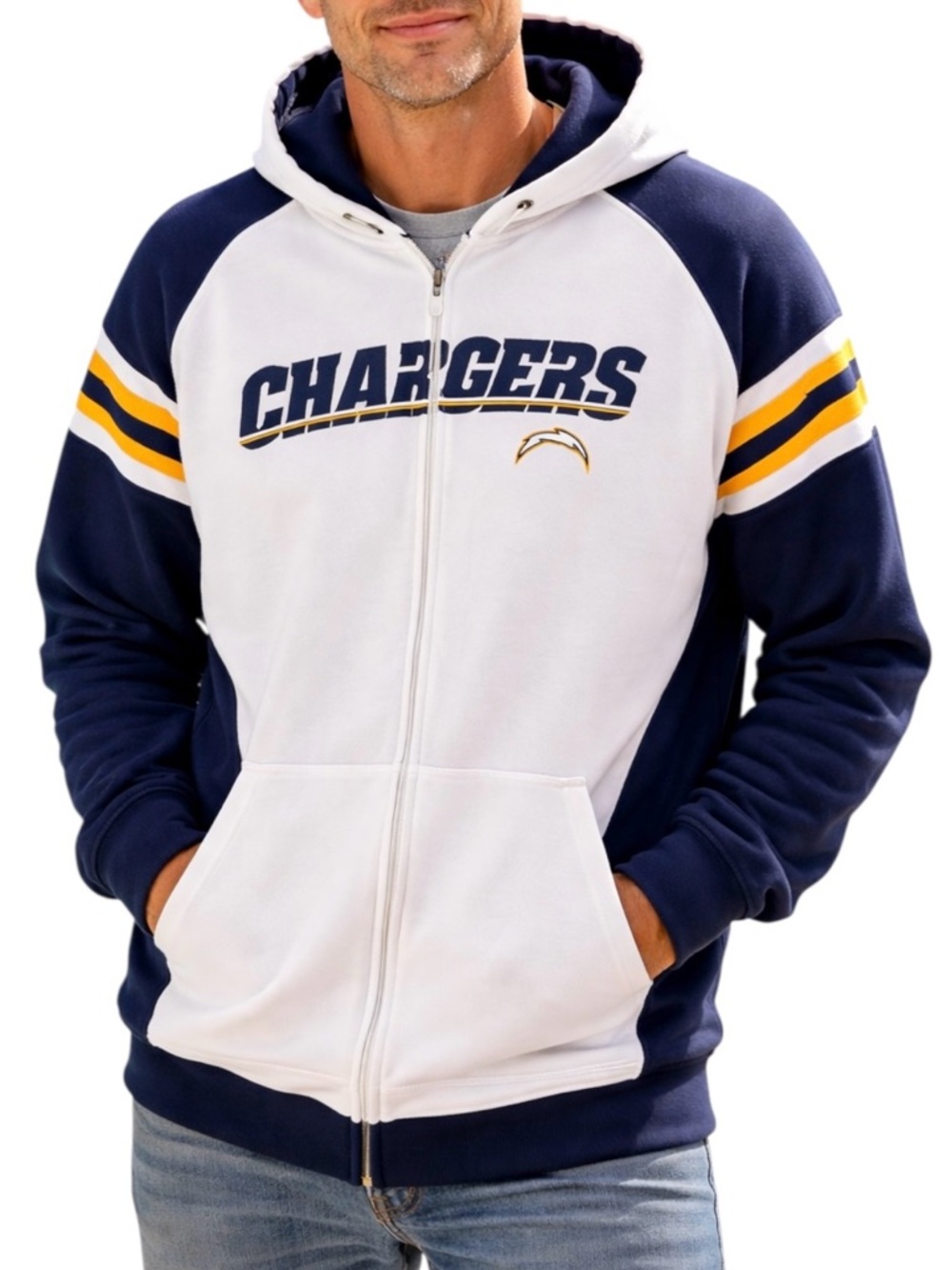 VTG Reebok San Diego Chargers Zip Up Sweatshirt Hoodie Mens Sz Large NFL